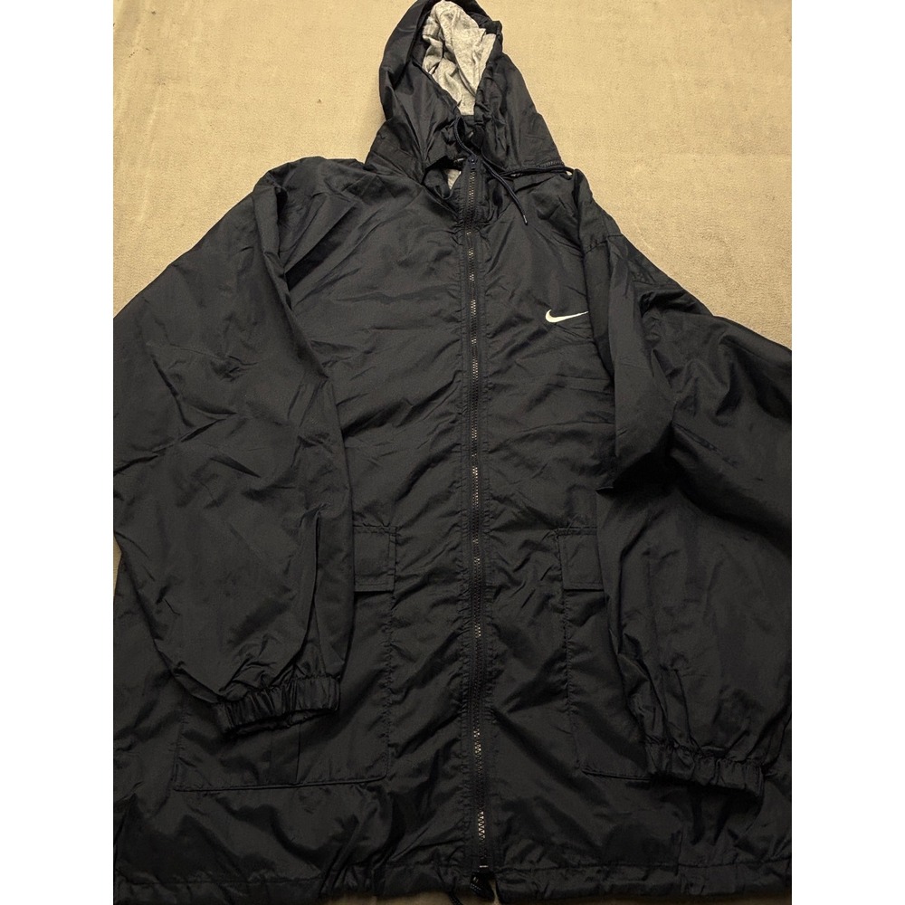 Vintage Nike Navy Hooded Windbreaker Full Zip Jacket Large Back Swoosh Men's XL
